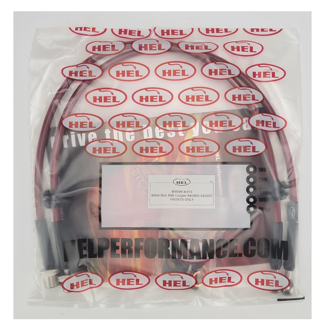 HEL BMW Mini R50 Cooper Stainless Steel Braided Brake Hoses T Red