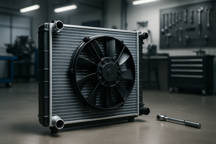 Car radiator with cooling fan