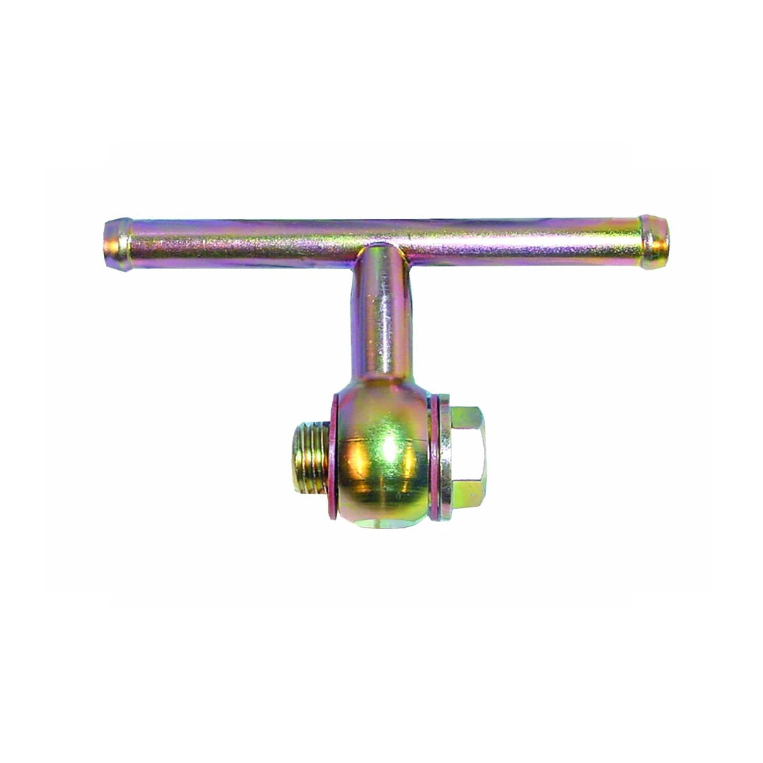 Metal fuel system T-piece on a white background