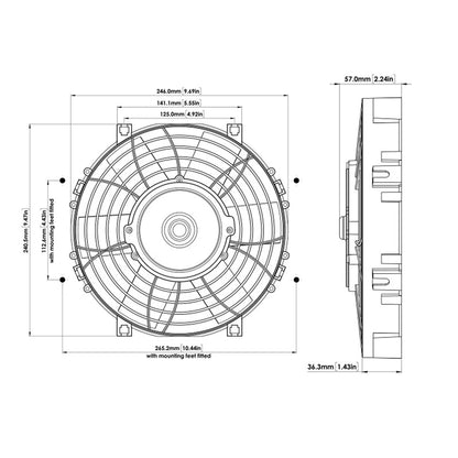 Davies Craig 9" Electric Cooling Fan dimensions
