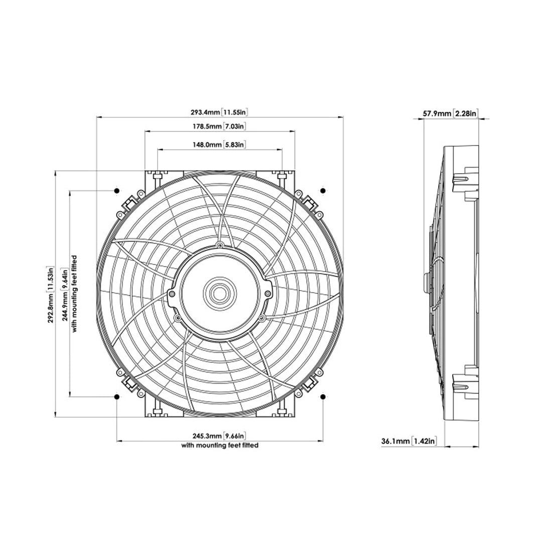 Davies Craig 12" Electric Cooling Fan dimensions
