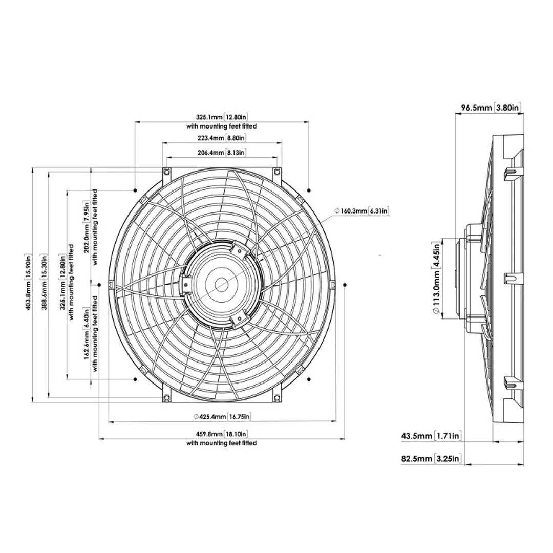 Davies Craig 16" Electric Cooling Fan dimensions