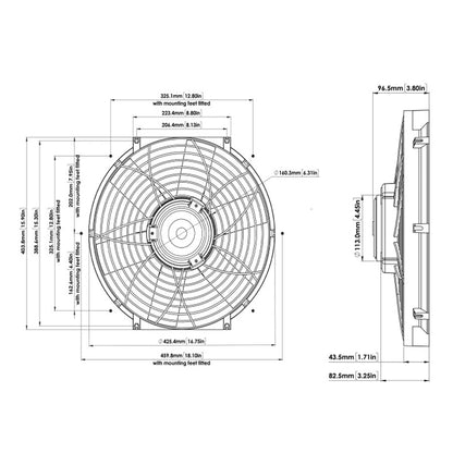 Davies Craig 16" Electric Cooling Fan dimensions