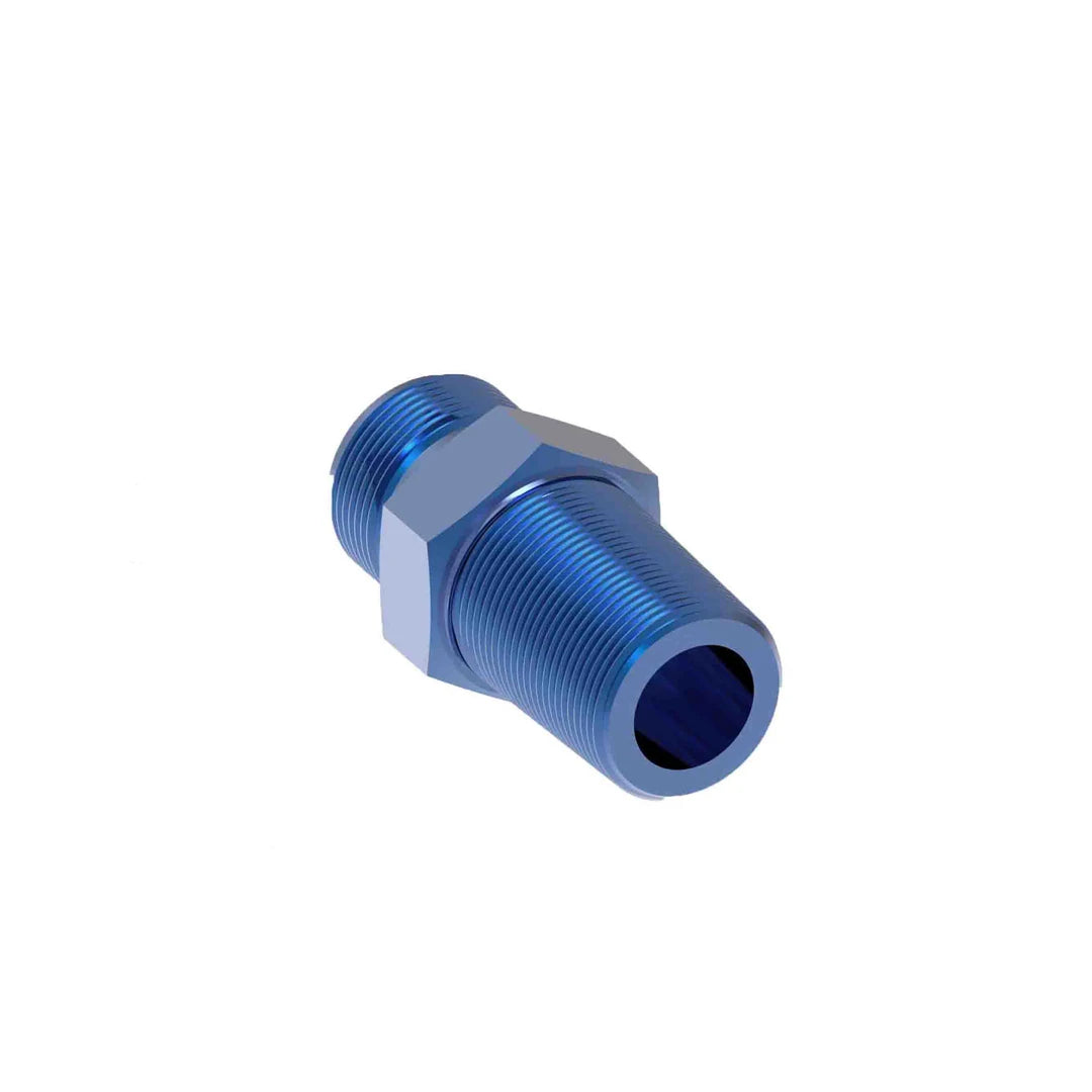 Blue anodised aluminium Aeroquip male threaded adaptor