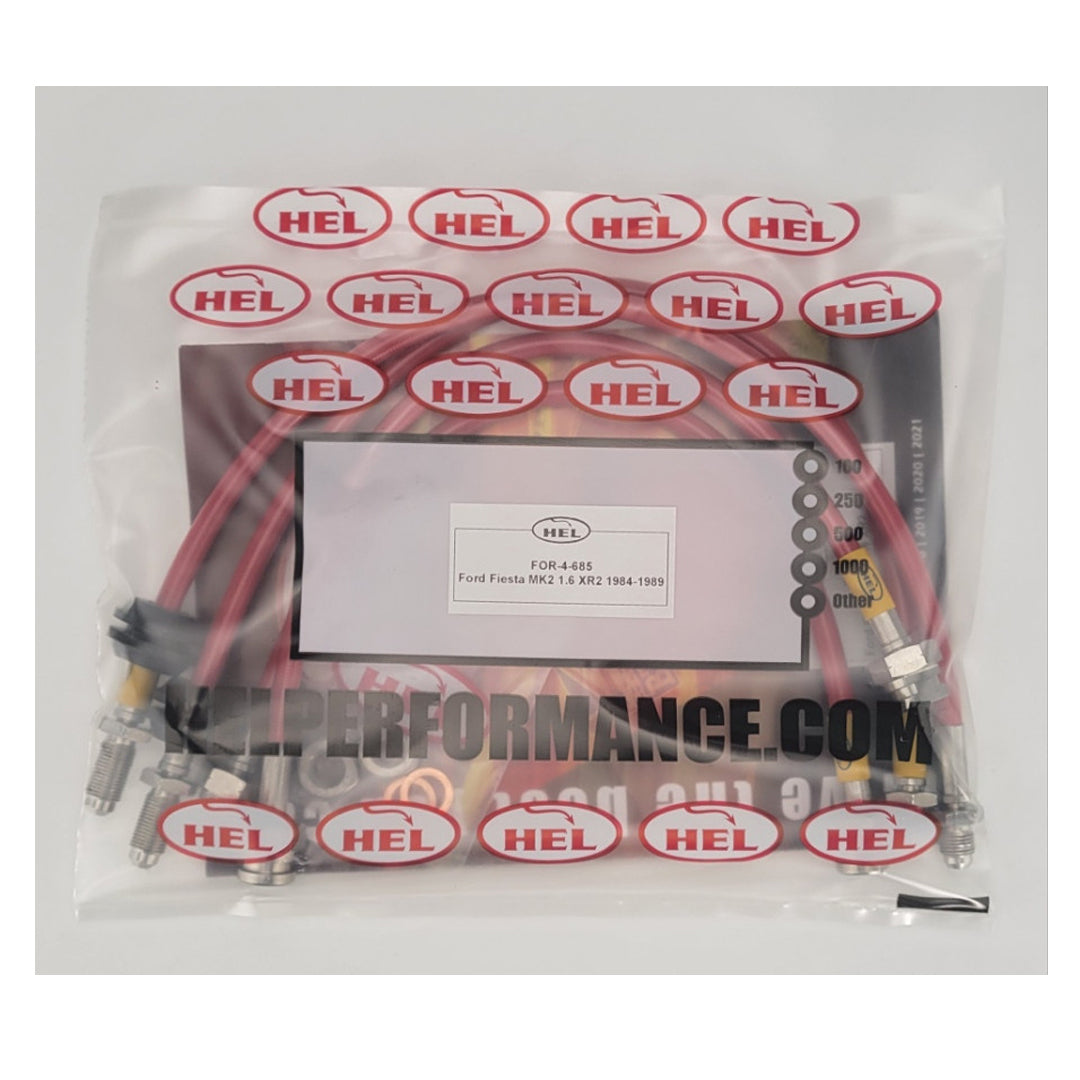 HEL Ford Fiesta MK2 XR2 Stainless Steel Braided Brake Hoses Red