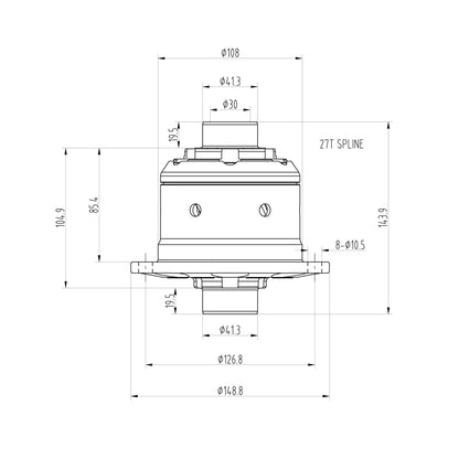Technical drawing of a Blackline HLF021 limited slip differential