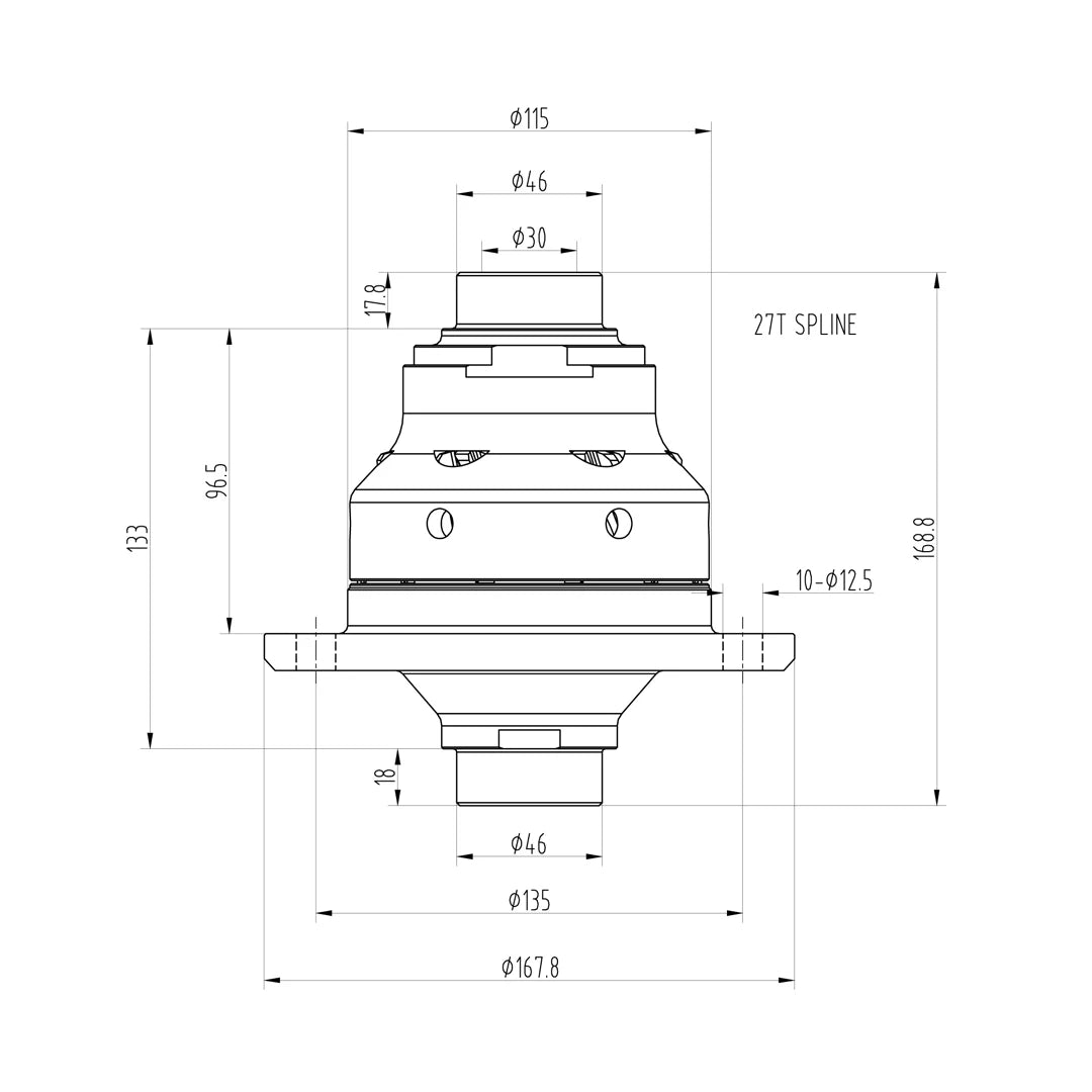Technical drawing of a Blackline HLF023 limited slip differential