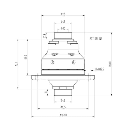 Technical drawing of a Blackline HLF023 limited slip differential