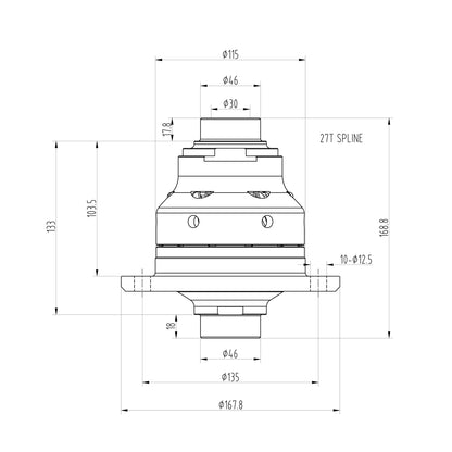 Technical drawing of a Blackline HLF024 limited slip differential