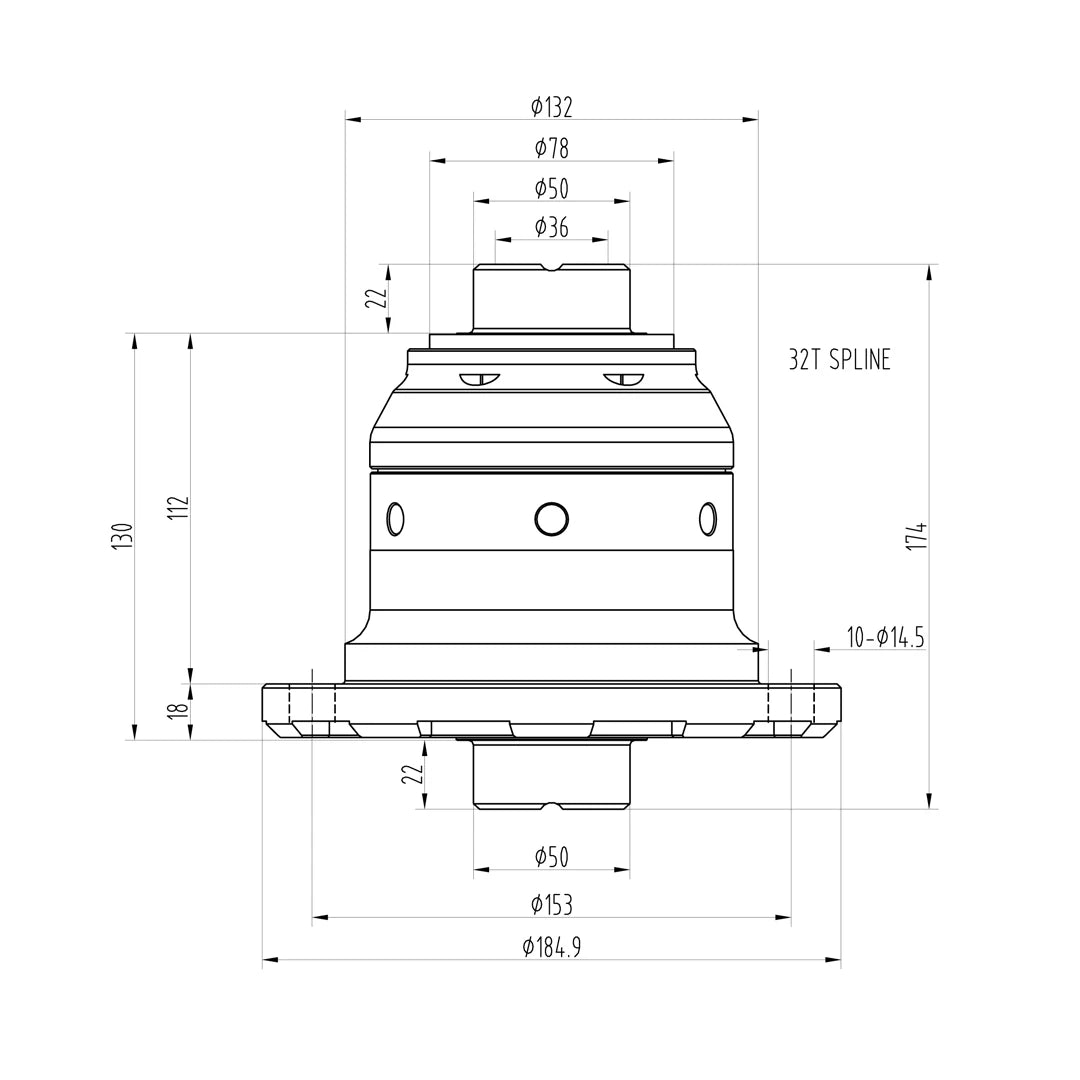 Technical drawing of a Blackline HLF220 limited slip differential