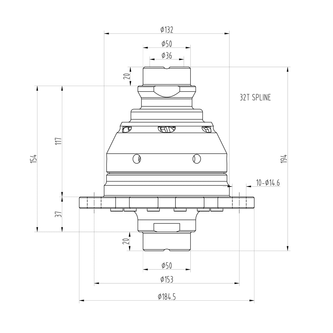 Technical drawing of a Blackline HLF221 limited slip differential
