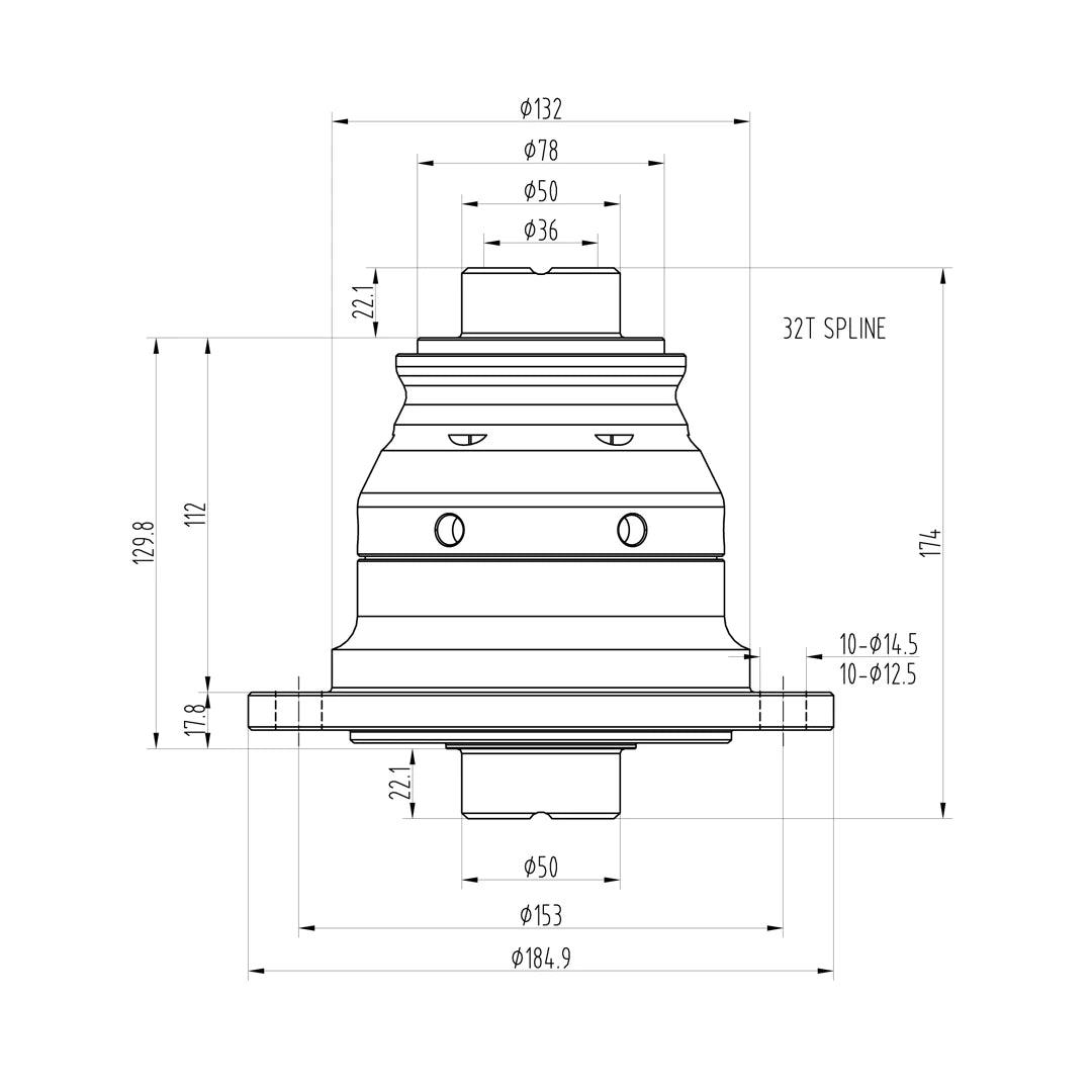Technical drawing of a Blackline HLF222 limited slip differential