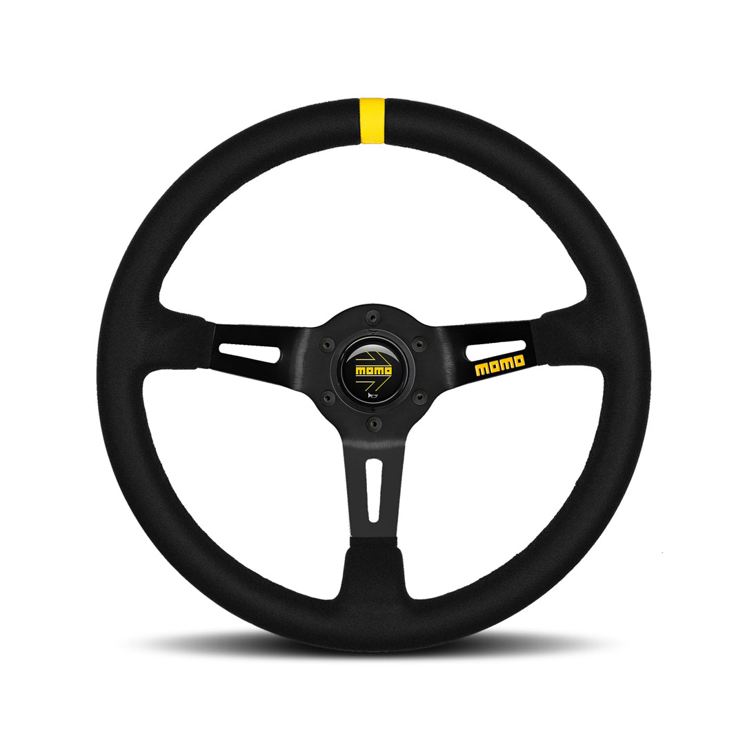 Volant de course en daim noir MOMO MOD.08
