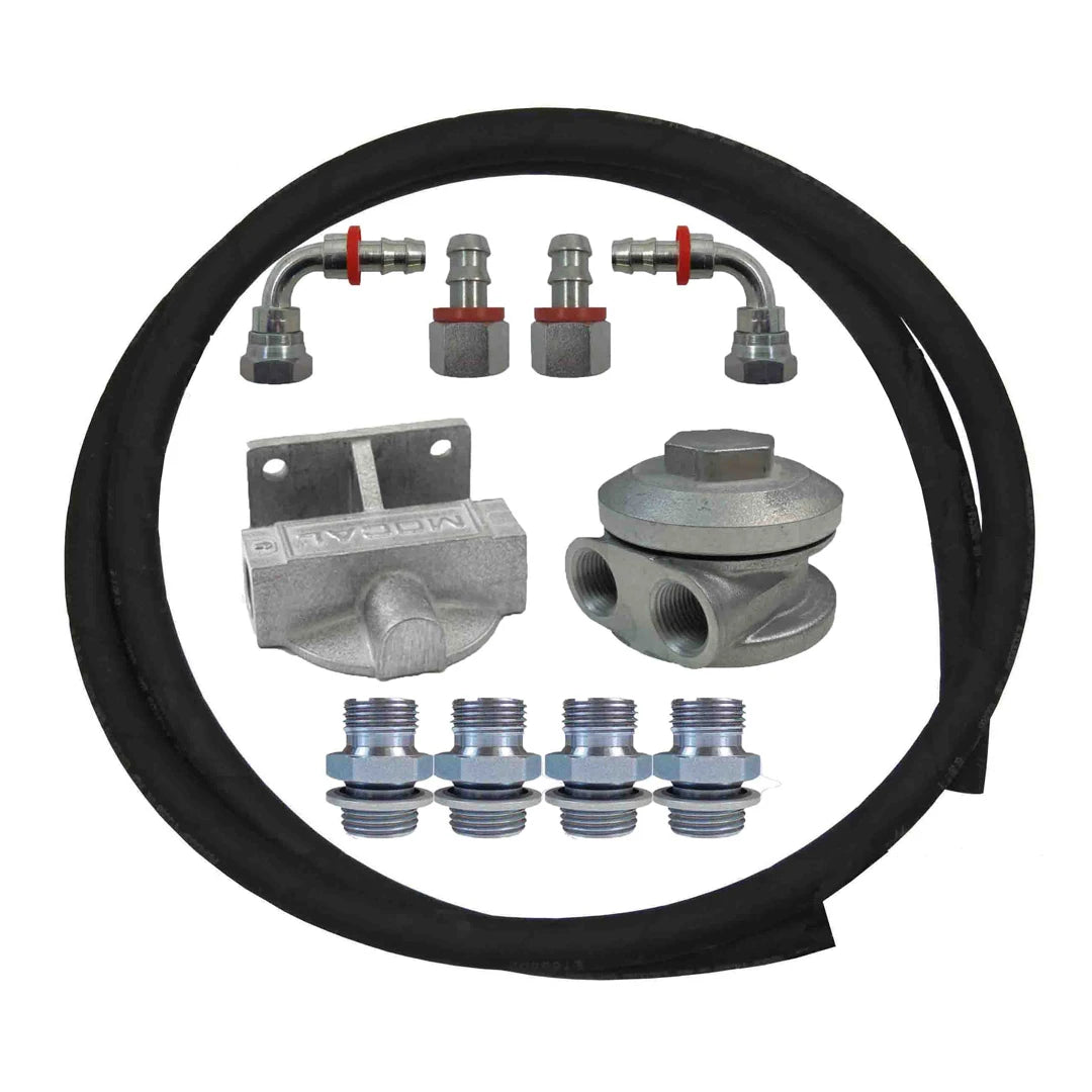Mocal remote oil filter kit with rubber hose and fittings