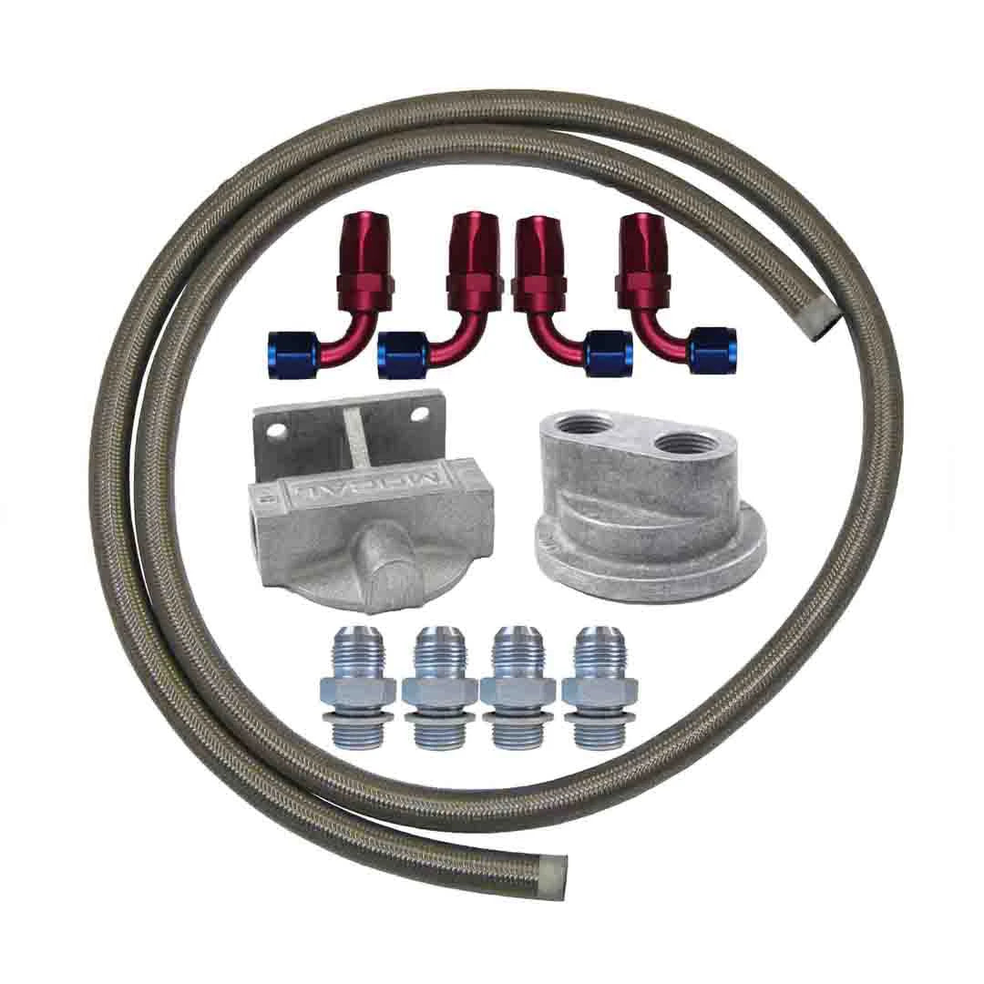 Remote oil filter kit parts laid out