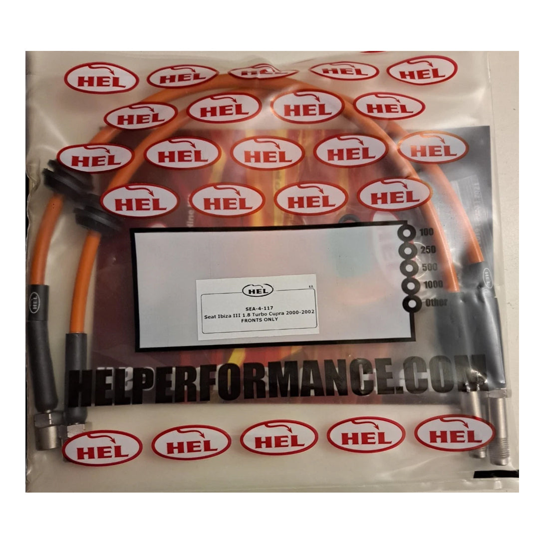 HEL Seat Ibiza MK2 Stainless Steel Braided Brake Hoses Orange