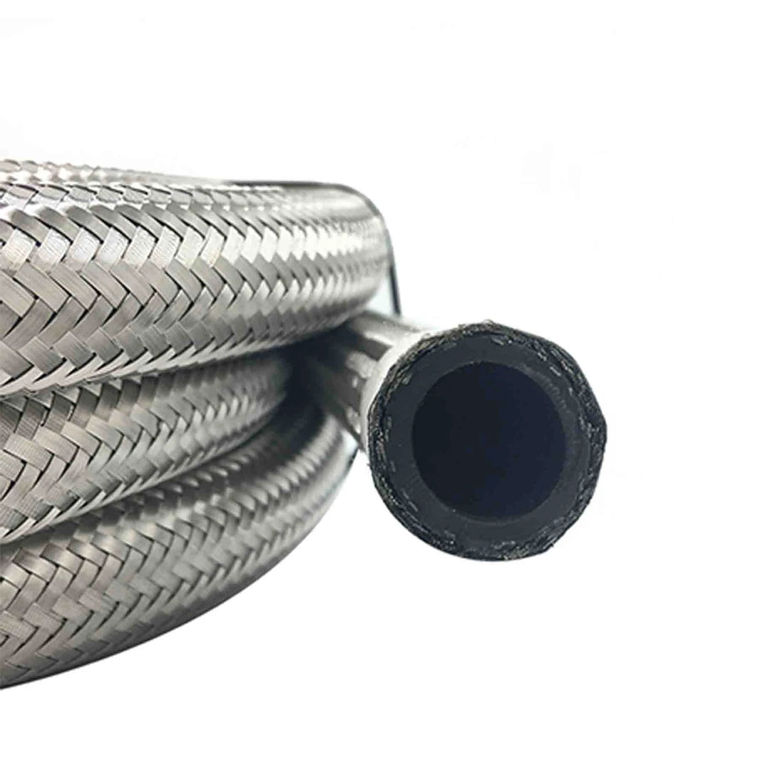 Cut away of stainless steel braided oil hose