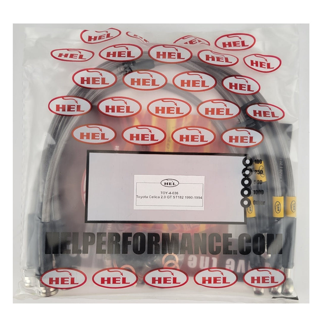 HEL Toyota Celica 2.0 ST182 Stainless Steel Braided Brake Hoses Clear