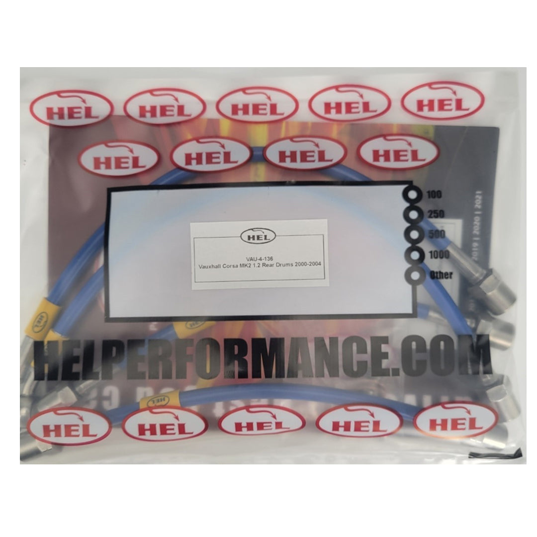 HEL Vauxhall Corsa C 1.2 Stainless Steel Braided Brake Hoses Blue