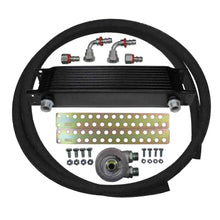Universal rubber hose oil cooler kit with various components on a white background