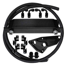 Universal braided hose oil cooler kit with various components on a white background